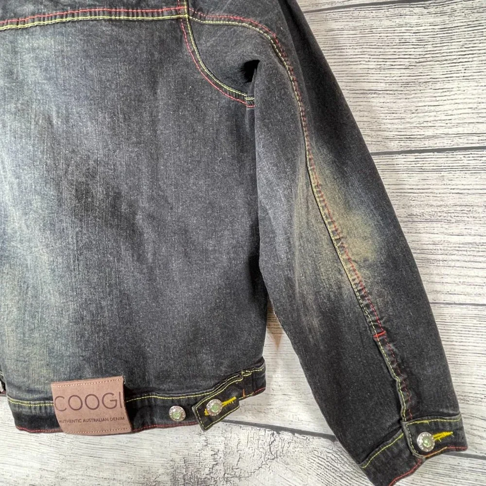 Coogi Vintage Embroidered Logo Colorful Denim Jean Trucker Jacket NWT Sz…